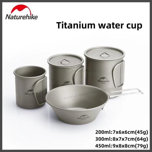 Naturehike Ultralight Titanium Cup Outdoor Camping Picnic Beer Cup Water Cup Mug Teacup Tableware With Cover Foldable Handle