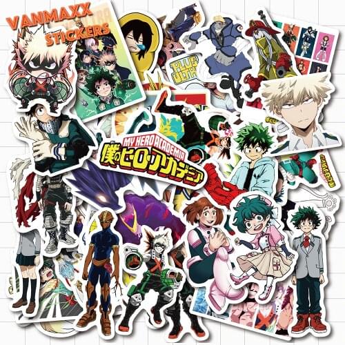 VANMAXX 50 PCS My Hero Academia Cartoon Anime Stickers Waterproof PVC Decal for Laptop Helmet Bicycle Luggage Phone Case Car