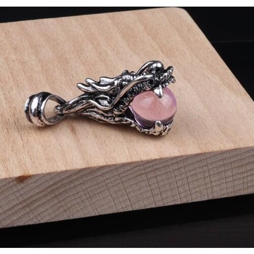 Vintage Dragon Head Pendant Necklace Colourful Glass Beads Pendant Motorcycle Party Punk Style Animal Jewelry for Men