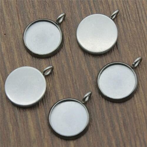 WYSIWYG 10pcs Fit 8~25mm Round Stainless Steel Material Side Hanging Base Setting Pendant Tray Blank Bezels Setting Base