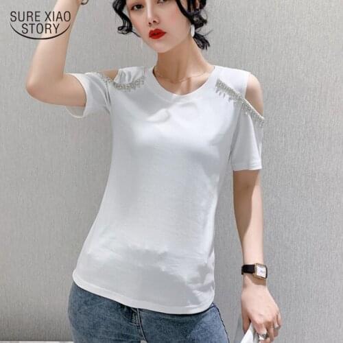 2021 Streetwear Solid Pullover Bottoming Shirt Women Tops Blusas Summer New O Neck Off Shoulder Womens Blouse Cotton 9895