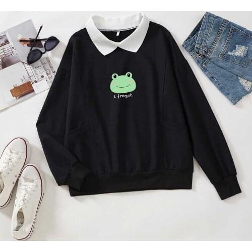 Womens Sweatshirt Oversized Sweatshirt Kawaii Cartoon Frog Printed Pullover Sweatshirts Fashion Clothes Cotton Casual Tops