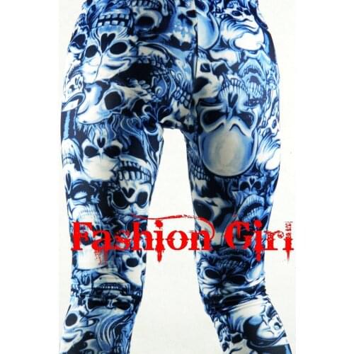 The new gothic punk rock personality death skull print Slim trousers pants & capris tight&sexy women pants