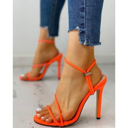 Womens sandals thin belt combination 2020 summer Womens shoes new round head cross fine super high heels