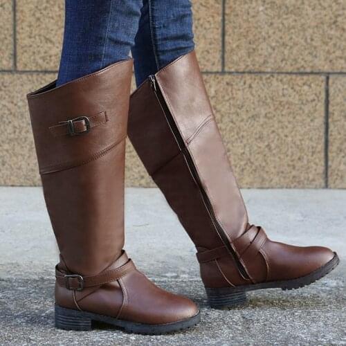 Boots Women Flat Leather Shoes Womens Winter Knee High High Tube Flat Heels Riding Boots 35-43