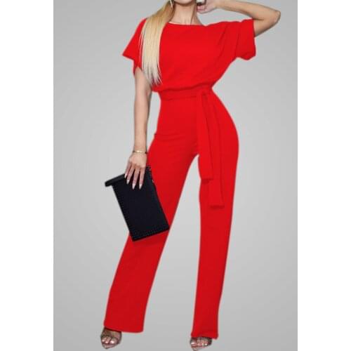 Womens High Waist Tunic Plus Size Overalls 2021 Elegant Jumpsuit Loose Short Sleeve Wide Leg Long Casual Female Streetwear Pop