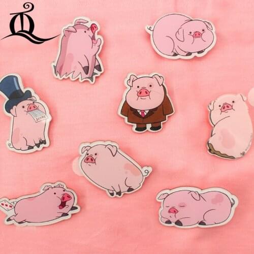 JL 1 PCS MIX pink pig Lovely Cartoon Icons on The Pin Kawaii Icon Badge Bacges on Backpack Badges for Clothing Acrylic Badges Z1