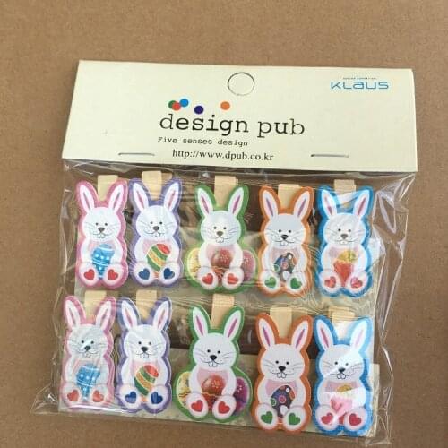 10PCS Easter Bunny Photo Clip Handmade Cartoon Bunny Rabbit Wood DIY Photo Clip Picture Frame Happy Easter Decorations for Home