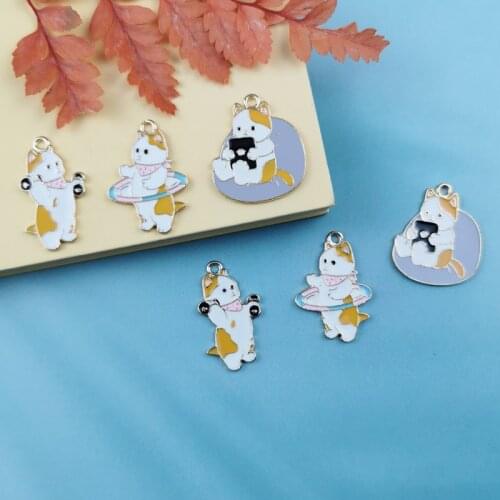 10pcs Cute Cat Charm Enamel Sports Fitness Charms For Jewelry Making Fashion Earring Pendant Bracelet Necklace Charm