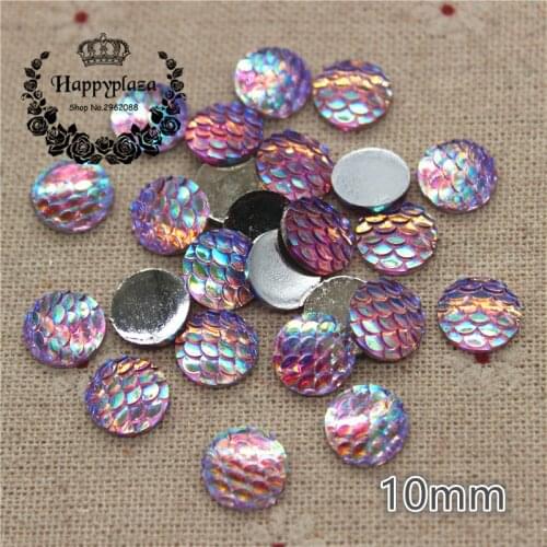 100pcs 10mm Light Purple AB Resin Fish Scale Flatback Rhinestone Round Cabochon DIY Craft Scrapbooking