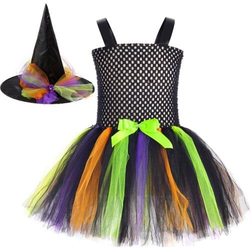 2PCS Kids Cosplay Baby Girls Dresses Halloween Dresses Halloween Costumes Witch Clothing Seleevless Multicolor Cosplay Vestir