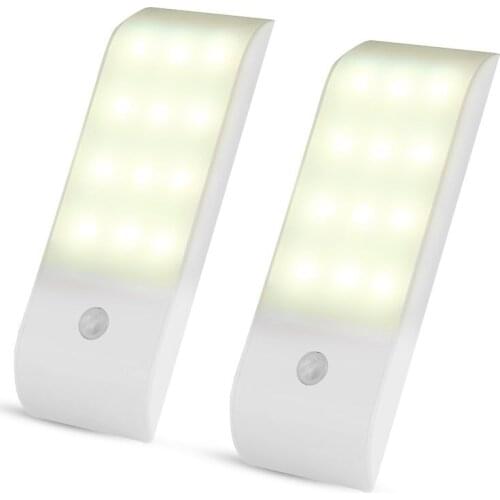 2PCS Motion Sensor Light 12 LED Night Light Night Lamp USB Rechargeable Stick-on For Cabinet Wardrobe Cabinet Cupboard Kitchen