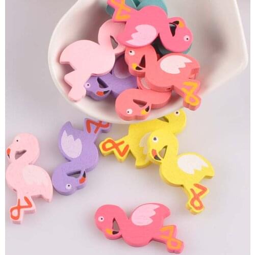 50pcs Mixed color flamingo Pattern Wooden Spacer Beads For Jewelry making DIY 36X18mm MT2063