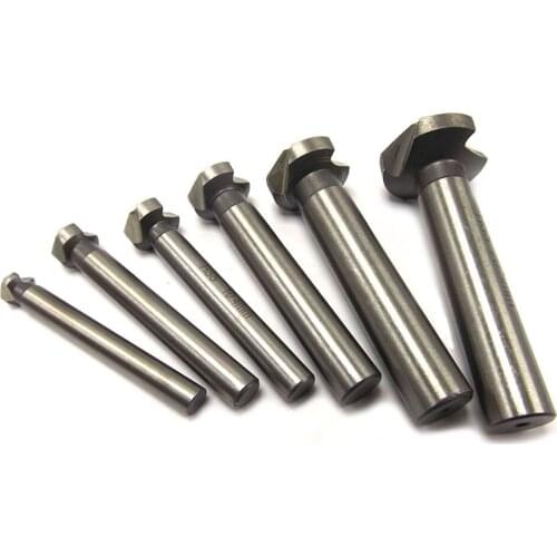 6pcs Three Blade Round Shank Chamfer Countersink Set 3 Flute HSS4241 Chamfering Bit Set Chamfering Cutter wood manual hand drill