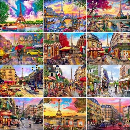 AZQSD DIY Paint By Number Tower Drawing On Canvas Frame Painting By Numbers Town Landscape Kits Modern Wall Art Gifts