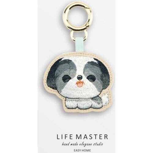 Handmade PU Leather Doggy Animal Dog Pet Embroidery Bag Keychain Creative Keyring For Men Women Trinket Pendant Keychains D851