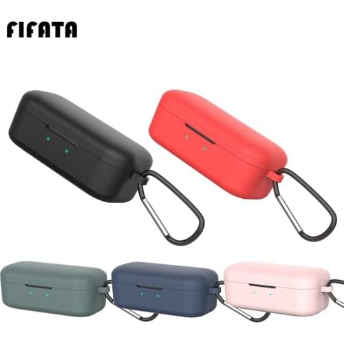 FIFATA Colorful Soft Silicone Earphone Protective Shell For QCY T5 Bluetooth Earphone Case Cover With Carabiner For QCY T5