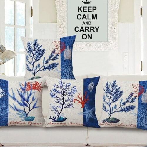 Cotton Linen home decorative throw pillow case decorate sofa cushion cover Square 45x45cm Casual Fashion Sea coral Pattern