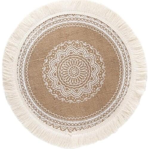 Ins Round Placemats Boho Tassels Cotton Linen Dining Table Mat Fabric Bowl Mat Home Decoration Photo Props