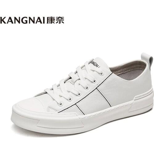 KANGNAI Men Sneakers Shoe Casual Lace-Up Skateboarding Shoes White Striped Printed Shoes Man