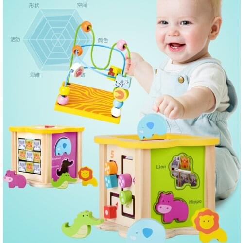 Classic Multi-function Round Bead Jigsaw Puzzles Wooden Learning Education Puzzle Games Toy Box Montessori