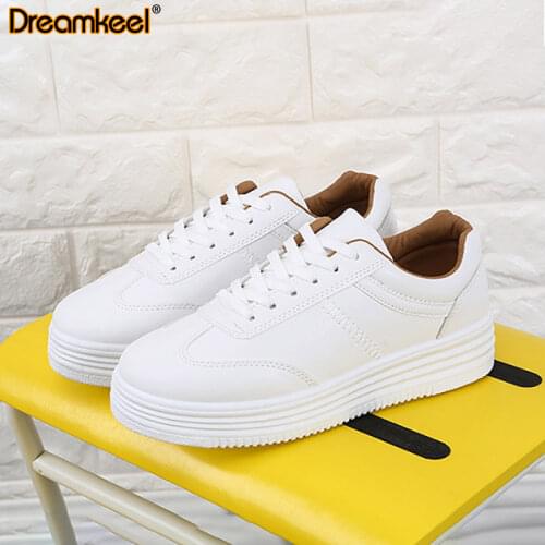 Fashion White Women Sneakers White Shoes Split Leather Lace Up Platform Women Casual Shoes Y