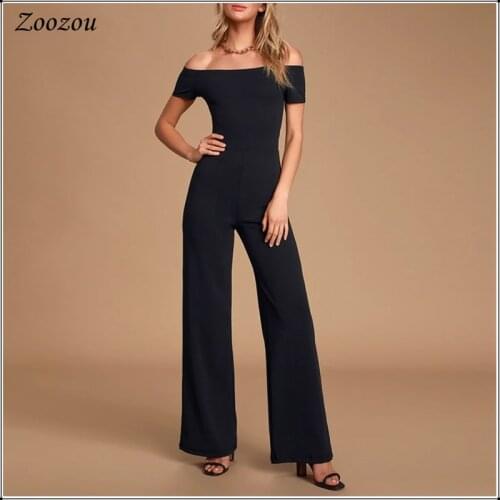 Summer Casual Black Off Shoulder Jumpsuits Sexy Fashion Elegant Slash Neck Plus Size Rompers Casual Slim Jumpsuit 2020 Custom