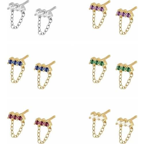 Minimalist Chain Tassel Earrings Prevent Allergy 925 Silver Ear Needle Stud Earrings for Women Girls Tiny Ear Studs Oorbellen