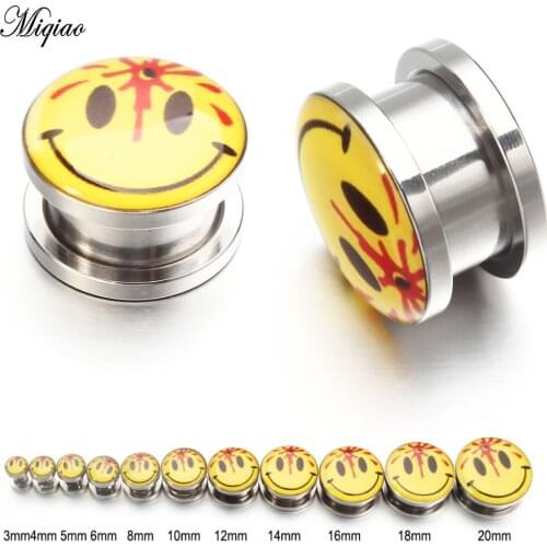 Miqiao 2pcs Hot New Smiley Face Stainless Steel Ears 3mm-20mm Exquisite Piercing Jewelry