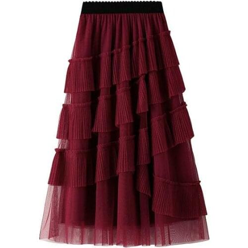 Multi Layer Cake Skirt Women High Waist Slim Skirts Women Spring Black Mesh Skirt Women