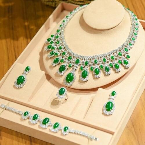 Blachette Trendy Gorgeous Luxury 4PCS Big Necklace Bangle Earrings Ring Set Women Dubai Bridal Wedding Banquet Party Jewelry