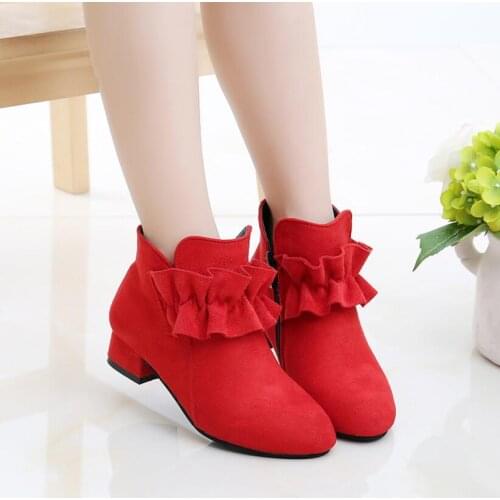 Girls Fashion Boots Leather Sport Shoes For Children Mid Heel Warm Boots Short Soft Bottom Princess Snow Boots Kids Sneakers