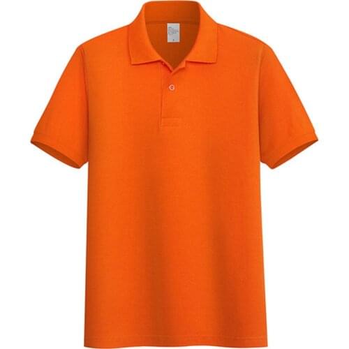 AOLIWEN men large size orange 65% cotton polo shirt solid color short sleeve casual business sports breathable tight polo shirt