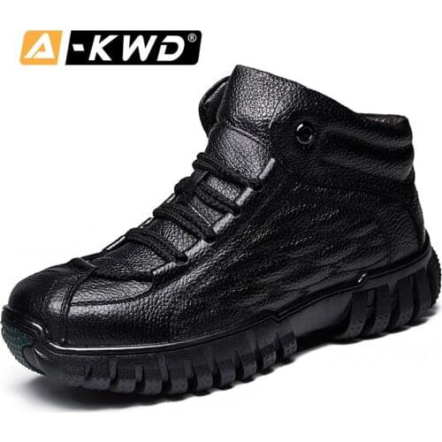 2019 Fashion Brown Men Snow Boots Winter Men Boots Casual Anti-Slip Waterproof Boots Men Split Leather Boots High Top Work Shoes