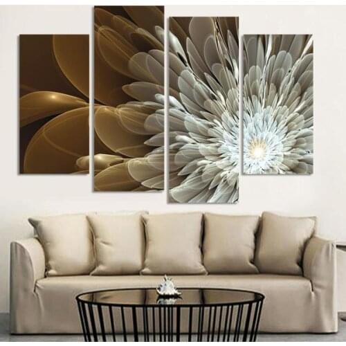 4 Panels Framed anvas Wall Painting Wealth And Luxury Golden Flowers Art Picture Painting For Home Kitchen Decoration