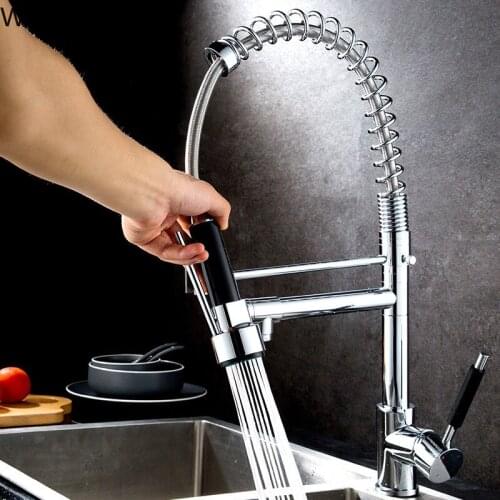 New hardware copper plating pull-out kitchen faucet hot and cold water tank telescopic compression universal spring basin faucet