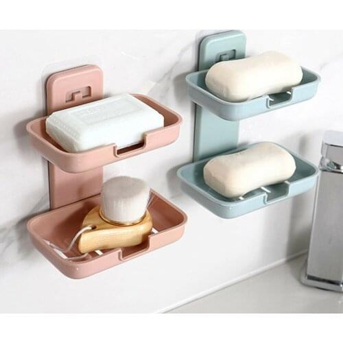 New Hot 1Pcs Double Layer Soap Box Household Bathroom Shower Free Punching Wall-mounted Soap Holder For Home Use excellent