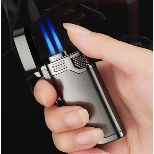 New Double Nozzles Jet Pipe Torch Lighter Metal Butane Gas Turbo Windproof Gas Keychain Lighter 1300 C Cigar Cigarettes Lighters