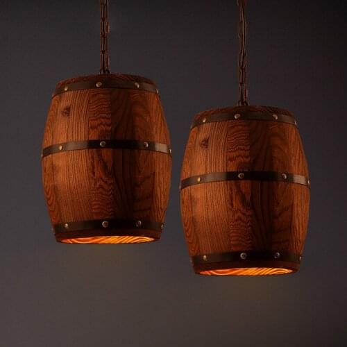 New American Loft Wooden Barrel Pendant Lamp Countryside Vintage Restaurant Foyer Room Decoration Droplight Hanging Lights PL557