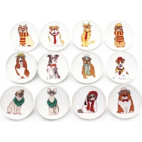 Wholesale Mixs 10pcs/lot Cartoon Gentleman Dog Glass Snap Button Chams Fit 18mm/20mm Snap Bracelet Necklace DIY Jewelry