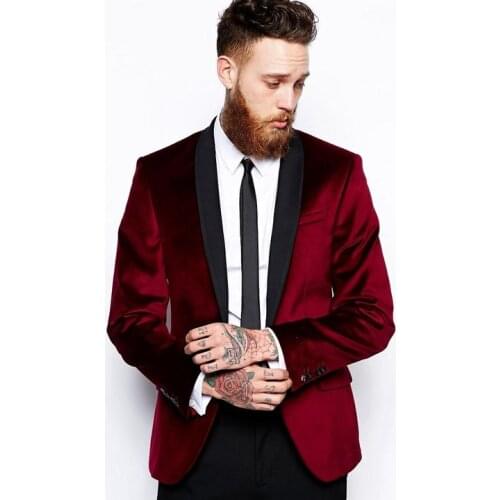 Latest Coat Pant Design Burgundy Velvet Wedding Men Suits Terno Slim Fit Skinny 2 Piece Tuxedo Custom Groom Suit Blazer Vestidos