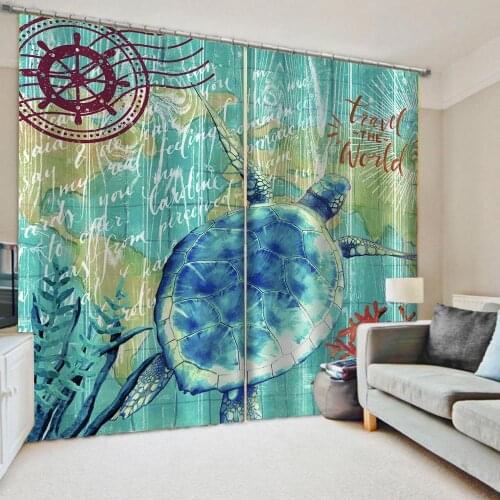 Luxury Blackout 3D Window Curtains For Living Room Bedroom blue blackout Turtle curtains