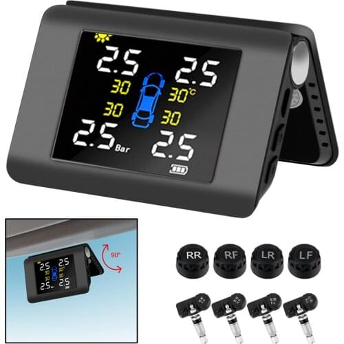 Car Tire Pressure Monitoring System LED Display Solar Power TPMS With 4 External or Built-in Sensors