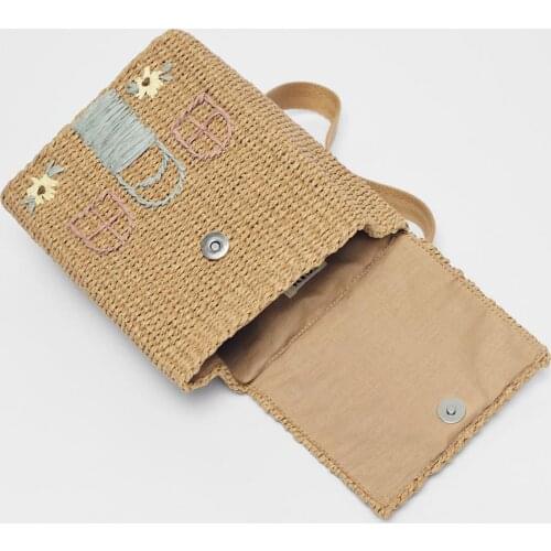 Straw Backpack Women Beach Traveling Shoulder Pack Vocation Tote 16x8x22cm