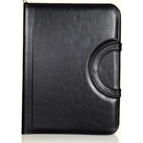 A4 faux leather bags for documents briefcase padfolio zipped file folder A4 document zipper bag handbag with handles 1093A
