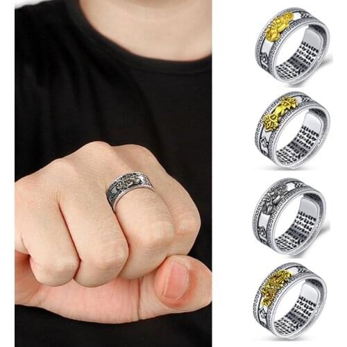 Feng Shui Pixiu Charms Ring Amulet Protection Wealth Lucky Open Adjustable Ring Buddhist Jewelry for Women Men Gift