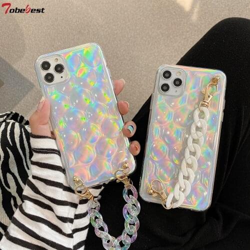 Tobebest Curved Laser Clear Bracelet Phone Cases for iphone 12 11 pro max 12mini X XS XR 7 8 Plus ins Popular Chain Back Cover