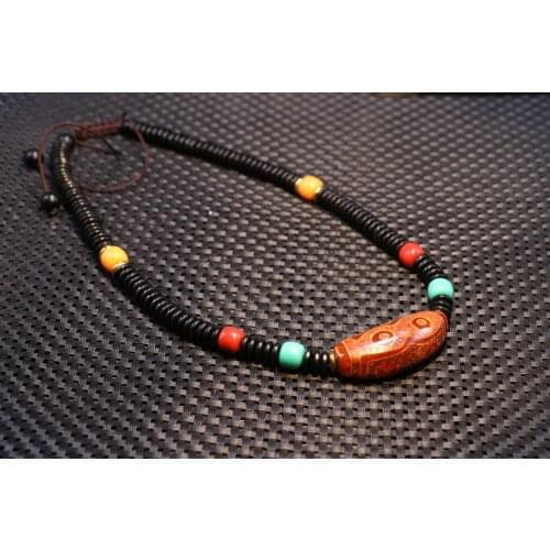 Treasure Unique Energy Tibetan Red Agate 7 Eye Horn Shape dZi Bead Adjustable Necklace Pendant Amulet Timestown UPD21104D