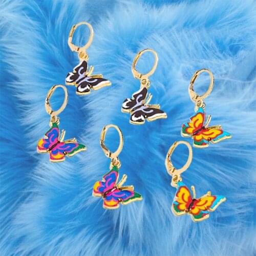 Y2K Jewelry 6pcs Rainbow Butterfly Earrings for Women Metal Punk Harajuku Nostalgic Vintage Animal Earring Charms 90s Aesthetic