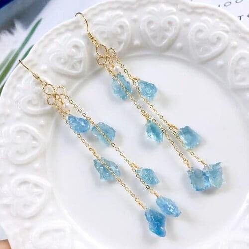 Genuine Natural Blue Aquamarine Raw Material Earrings For Fashion Women Lady Gift 11x9mm Sterling Earring AAAAA Certificate